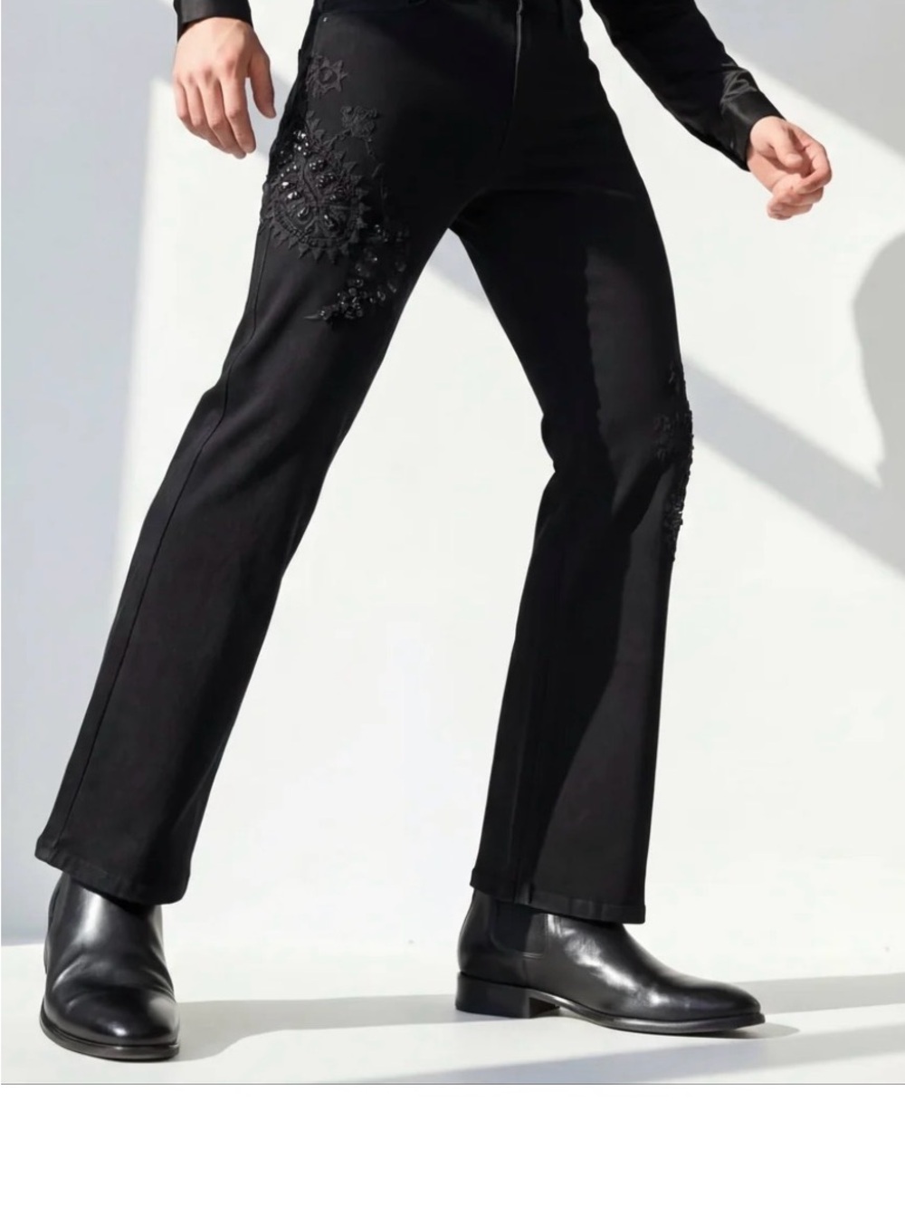 Black Men's Bootcut Jeans with Subtle Embellishment